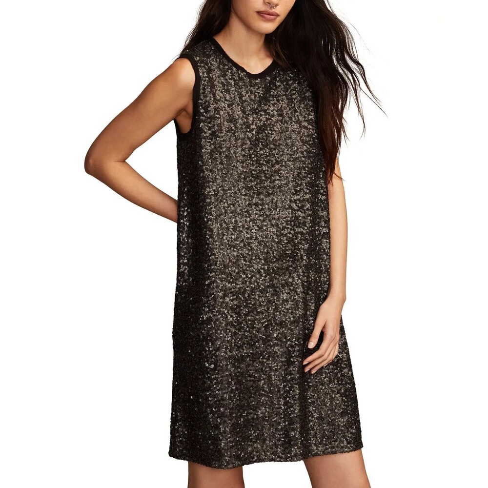 Lucky Brand Women’s Sequin Shift Mini Dress XL Sleeveless Back Zip Party